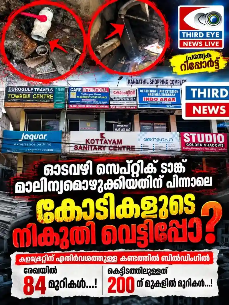 കളക്ട്രേറ്റിന് എതിർവശത്തുള്ള കണ്ടത്തിൽ ബിൽഡിംഗിൽ നടക്കുന്നത് കോടികളുടെ നികുതി വെട്ടിപ്പ്; അൻപതിനായിരത്തോളം സ്ക്വയർ ഫീറ്റ് വലിപ്പമുള്ള കെട്ടിടത്തിലുള്ളത് 200 ന് മുകളിൽ മുറികൾ; നഗരസഭയുടെ രേഖകളിലുള്ളത് 84 മുറികൾ മാത്രം;  വലിപ്പം 22404 സ്ക്വയർ ഫീറ്റ് മാത്രം; ജിഎസ്ടി വകുപ്പിനേയും നഗരസഭയേയും വെട്ടിക്കുന്നത് കോടികൾ; സീവേജ് ട്രീറ്റ്മെൻ്റ് പ്ലാൻ്റ് ഇല്ലാതെ അനധികൃതമായി പ്രവർത്തിക്കുന്ന കണ്ടത്തിൽ ഗ്രൂപ്പിൻ്റെ നാല് ലോഡ്ജുകൾക്കും നോട്ടീസ് അയച്ച് കോട്ടയം നഗരസഭ