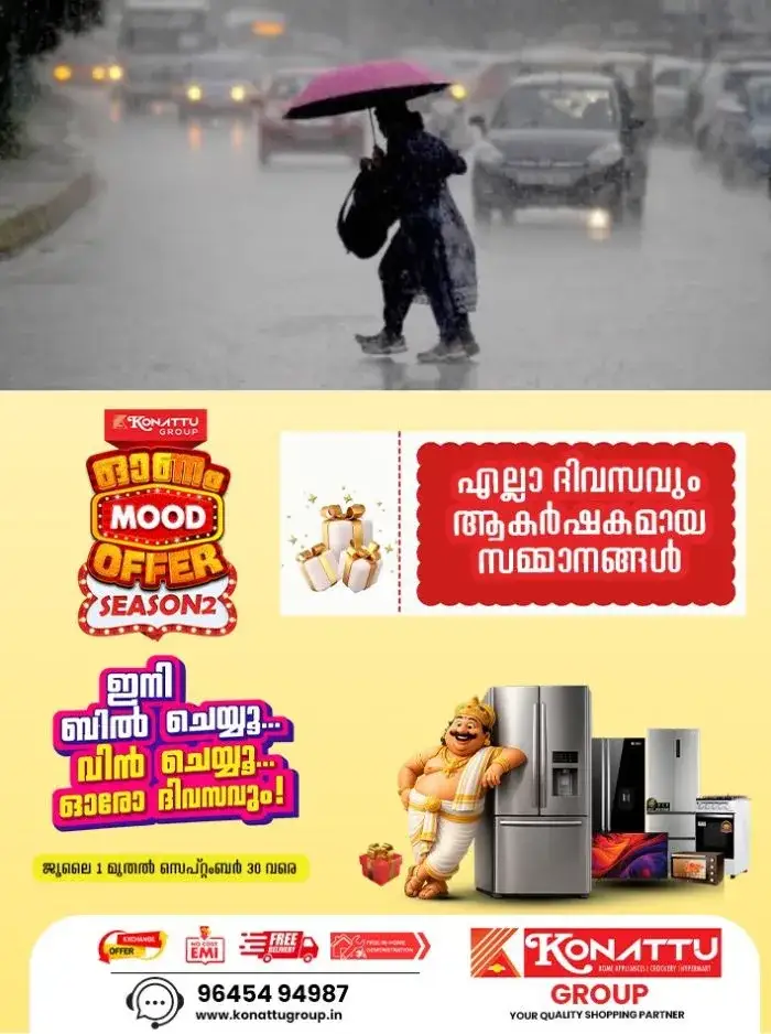 സംസ്ഥാനത്ത് ഇന്ന് വ്യാപക മഴയ്ക്ക് സാധ്യതയെന്ന് മുന്നറിയിപ്പ്; അടുത്ത അഞ്ച് ദിവസം മഴ തുടരും