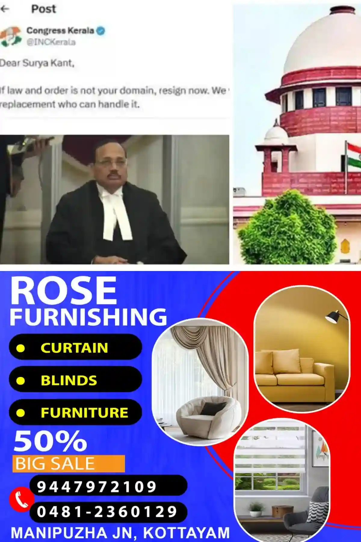 ചീഫ് ജസ്റ്റിസിനെതിരായ വിവാദ പോസ്റ്റ്, കെപിസിസിക്കെതിരെ കോടതിയലക്ഷ്യ നടപടിക്ക് അനുമതി തേടി അഭിഭാഷക