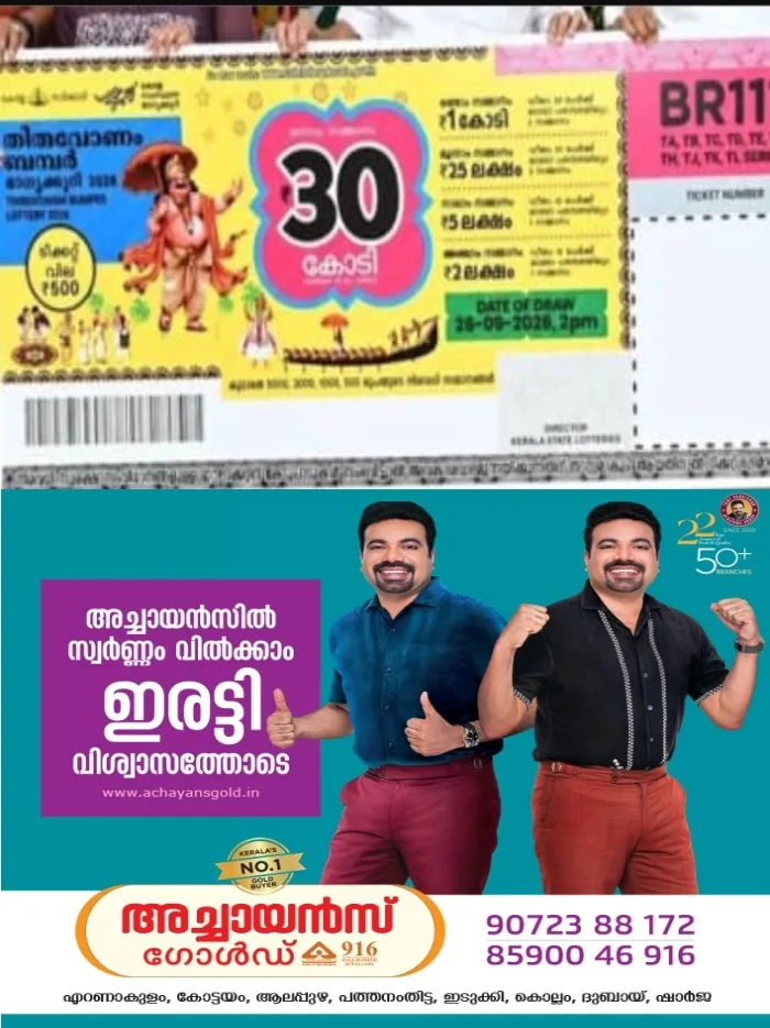 തിരുവോണം ബംബർ 2026 ഭാഗ്യക്കുറി വില്പനയ്ക്ക് റെക്കോർഡ് തുടക്കം;കഴിഞ്ഞ വർഷത്തേക്കാൾ 5 ലക്ഷം അധികം വില്‍പ്പന;ആദ്യ ദിവസം തന്നെ വിറ്റഴിഞ്ഞത് 8,72,540 ടിക്കറ്റുകൾ