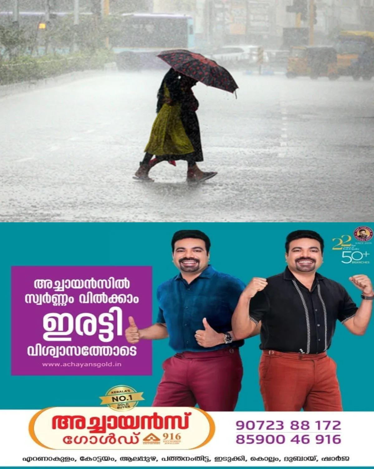 സംസ്ഥാനത്ത് മഴ മുന്നറിയിപ്പില് മാറ്റം; നാളെ രണ്ട് ജില്ലകളിൽ മഞ്ഞ അലർട്ട് പ്രഖ്യാപിച്ചു