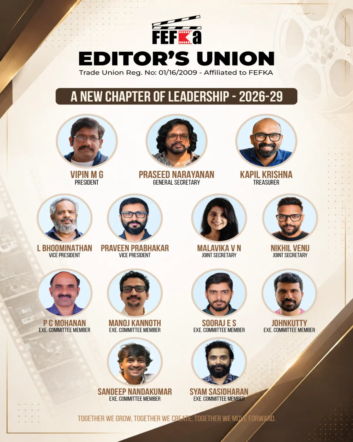 ഫെഫ്ക എഡിറ്റേഴ്സ് യൂണിയൻ 2026–29 കാലയളവിലേക്കുള്ള പുതിയ ഭരണസമിതിയെ തിരഞ്ഞെടുത്തു